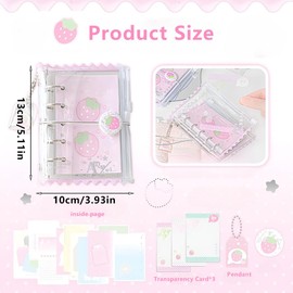 Kawaii M5 5 Ring Binder Notebook Refillable PVC Pink Strawberry Notebooks Loose Leaf Binder Notebooks Cute Small Zip Notebook Refillable Campus Journal Notebook for School Office Accessories