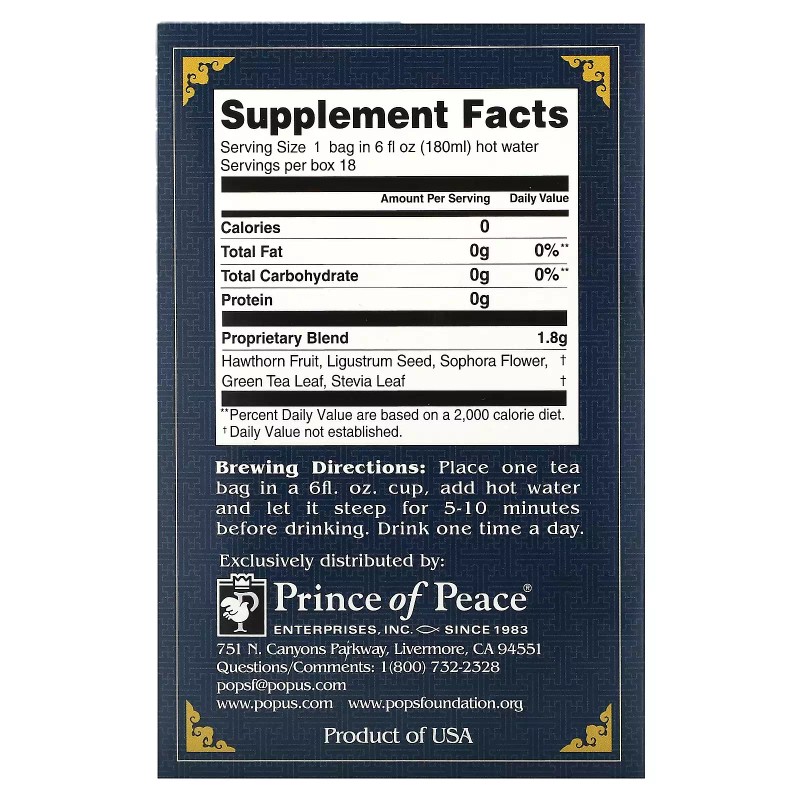 Prince of Peace, Herbal Tea, Blood Pressure, 18 Tea Bags,
