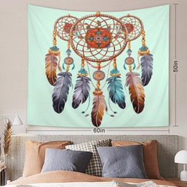 Buyidec Dream Catcher Feathers Tapestry Wall Hanging Art Deco Tapestries for Bedroom Living Room Dorm 40"x60"