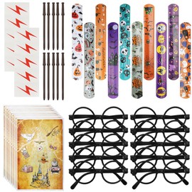 CEWROM Magic Wizard Party Bags, 50 Pieces Party Bags Children's Birthday Party Bags with Magic Wand Pens, Glasses, Lightning Bolt Scar Temporary Tattoos, Bags, Slap Bracelets for Festival Party