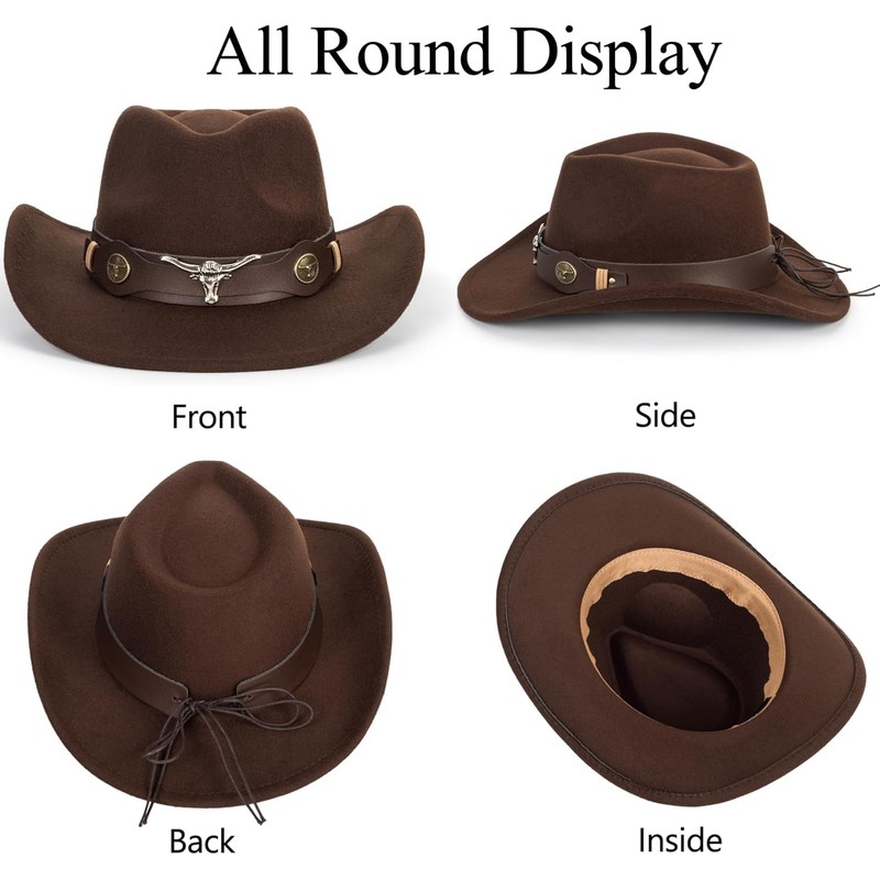 INOGIH Kids Western Cowboy Hat - Vintange BrownWide-Brim Felt Fedora