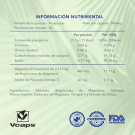 BISGLICINATO DE MAGNESIO | Naturagel Glicinato de Magnesio + Omega 3 | Apoyo Muscular, Neurologico y Conciliar el Sueño | 120 Cápsulas Veganas Vcaps® 