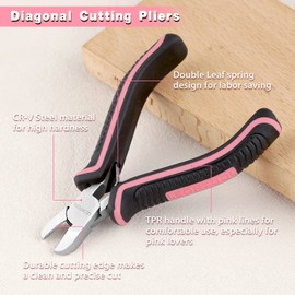 LEONTOOL Mini Diagonal Cutting Pliers 4 Inches Floral Wire Cutters for Artificial Flowers Side Cutters Pliers for Jewelry Making Diagonal Wire Cutters for Wire, Zip Ties, Crafting,Pink Tool for Women