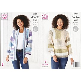 King Cole Ladies DK Knitting Pattern 3/4 Sleeve Cabled Sweater & Jacket (5789)