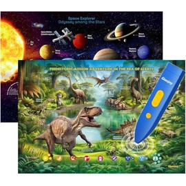 Bilingual Interactive for Kids Talking Dinosaur & Space Poster for Kids Learning and Educational Toys,Talking Educational Dinosaur Toy for Ages 3 to 12 Years Old,Space Theme Wall Decor for Preschool