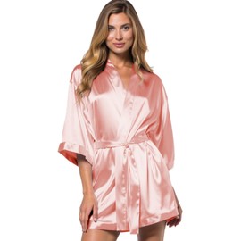 Turquaz - Bata kimono de satén para mujer, bata de spa para boda y novia, Coral claro, L