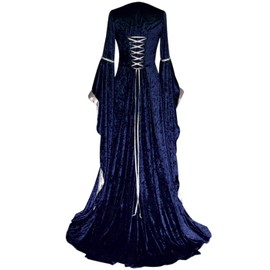 YEAXLUD Womens Renaissance Medieval Costume Dress Lace up Irish Over Long Dresses Cosplay Retro Gown S-5XL (XXL, Navy)
