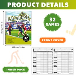 Affrolling 2 Pcs Lacrosse Scorebook Men's/Women's Score Keeping Book for 32 Games Lacrosse Spiral Bound Scorebook with Scoring Instructions 9.25 x 12 Inch for Coach School Adult Supply(Women)