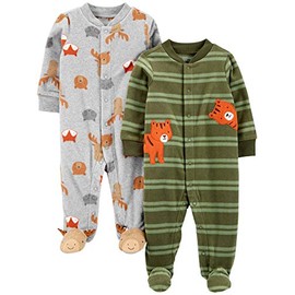 Simple Joys by Carter's Boys' 2-Pack Fleece Footed Sleep and Play, Tiger/Animals, Newborn