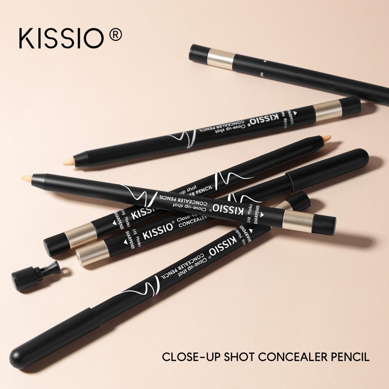 KISSIO Concealer Pencil,Under Eye Concealer,Cover Acne and Freckles,Brightener,Waterproof,Long-lasting,Cream,Makeup Pencil with