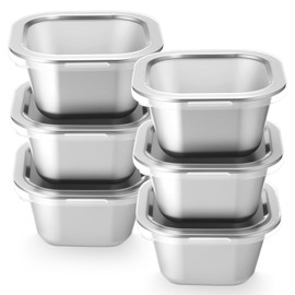 Yiyiring 6 Pcs Stainless Steel Food Storage Containers with Lids Metal Lunch Bento Box Reusable Stackable Meal Prep Container for Kitchen Picnic Travel Dishwasher Safe (13.5 oz)