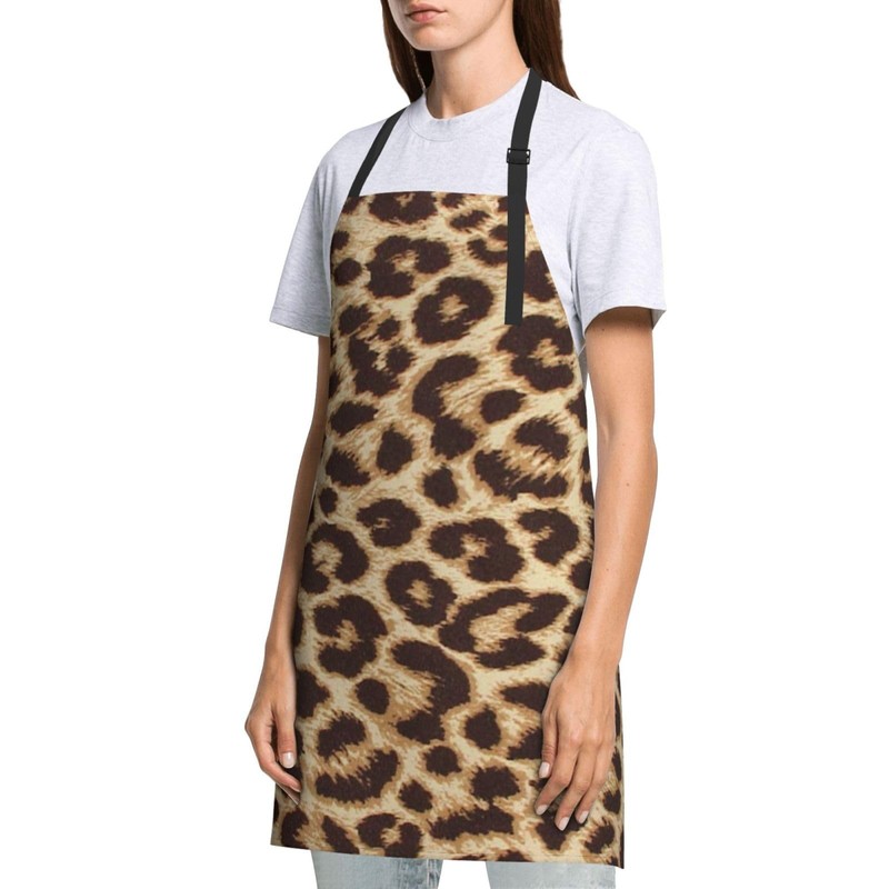 TUFOSERY Leopard Print Apron Bib with Adjustable Neck Waterproof Kitchen