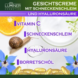 Luminer Snail Slime Cream 150 ml - Snail Cream Face Cream with 70% Snail Slime, Hyaluronic Acid & Vitamin C - Moisturising Anti-Ageing Skin Care for All Skin Types