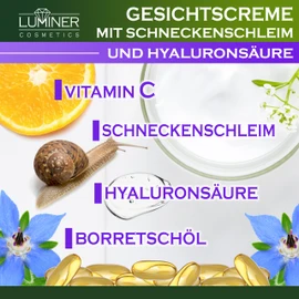 Luminer Snail Slime Cream 150 ml - Snail Cream Face Cream with 70% Snail Slime, Hyaluronic Acid & Vitamin C - Moisturising Anti-Ageing Skin Care for All Skin Types