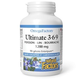 Natural Factors Natural Factors OmegaFactors Ultimate 3-6-9, 1200 mg, 90 Enteripure Softgels, Full Spectrum Essential Fatty Acids (EFAs), Fish, Flax and Borage, No Fishy Aftertaste