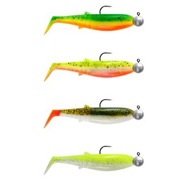 Savage Gear Cannibal Shad Mix - 4 Mounted Rubber Fish Colour: Dark Water Mix, Weight/Length/Hook Size: 3 g + 5 g - 6.8 cm - Size 1/0