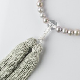 Sato Funeral, Gray Freshwater Pearl (Crystalline Tailoring), Women's, Can be Used in All Sects, Made in Kyoto, Comes with Portable Pouch, Sleep Case Included, Prayer Beads Repair Guarantee