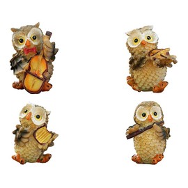 Vaani Set of 4 Owls Playing Musical Instruments Showpiece Figurines Garden Statues Decoration Items for Home Outdoor Decorations (Multicolor)
