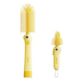 2Pcs Bottle Brush Cleaning Set Silicone Cleaner Brushes for Mason jar,Water Bottles,Baby Bottles,Tumblers,Drinking Glasses Multifunctional Portable Cute (Yellow)