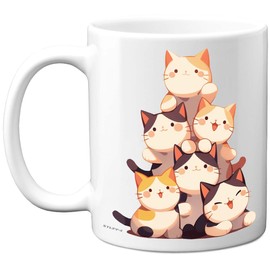 Cat Gifts - Pyramid of Animals - Happy Birthday Gifts Cat Mother's Day Presents, Gift Father's Day, 11oz Ceramic Dishwasher Safe Premium Mugs