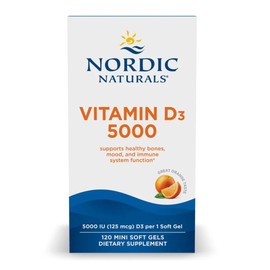 Nordic Naturals Nordic Naturals Vitamin D3 5000, Orange - 120 Mini Soft Gels - 5000 IU Vitamin D3 - Supports Healthy Bones, Mood & Immune System Function - Non-GMO - 120 Servings