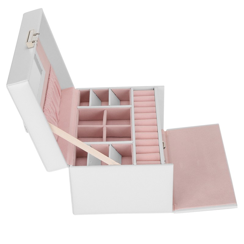 Three Layer Jewelry Storage Box PU Leather Necklace Rings Earrings