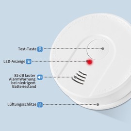Rauchmelder mit verlängerter Lebensdauer von 10 Jahren, fotoelektrischer Sensor, optischer Rauchmelder, 5 Jahre batteriebetrieben, für Büro, (1)