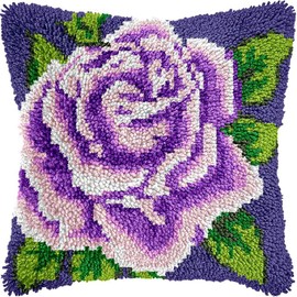 Howie's - Kit de gancho de pestillo, kit de hilo de ganchillo para adultos, diseño preimpreso de color para sofá, funda de cojín (rosa púrpura, 17 x 17 pulgadas)