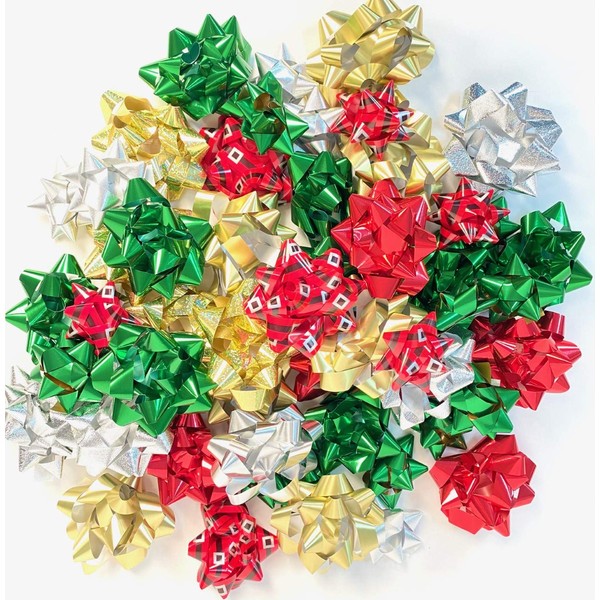 Holiday Premium Gift Wrapping Christmas Bows Large and Medium Sized Peel and Stick (48 Bows)
