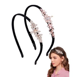 BARRU Pack of 2 Rhinestone Headbands - Crystal Hair Band Gemstone Vintage Thin Headband Party Prom Birthday Party Hair Accessories for Women and Girls