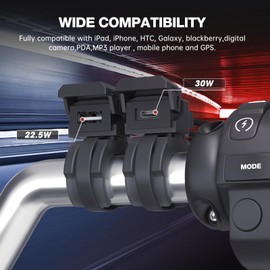 BlueFire 2-in-1 Motorcycle Charger, Dual Quick Charge Type C 30W PD & 3.0 USB, 10V/24V Handlebar Socket, Waterproof Power Adapter for Phones/Tablets/GPS