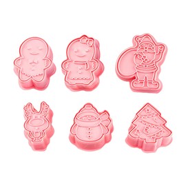 DOITOOL Christmas Cookie Stamps Set of 6, Holiday Cookie Stamp Cutters, Winter Christmas Pastry Cookie Fondant Stampers, Including Snowman, Santa Claus, Christmas Tree, Reindeer (Pink)