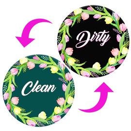 Dishwasher Magnet,Clean Dirty Sign Indicator- Double Sided Magnet with Magnetic Plate, Kitchen Dish Washer Refrigerator Reversible Indicator Tulips Wreath
