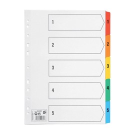 5 Star Office Index 150gsm Card with Coloured Mylar Tabs 1-5 A4 White