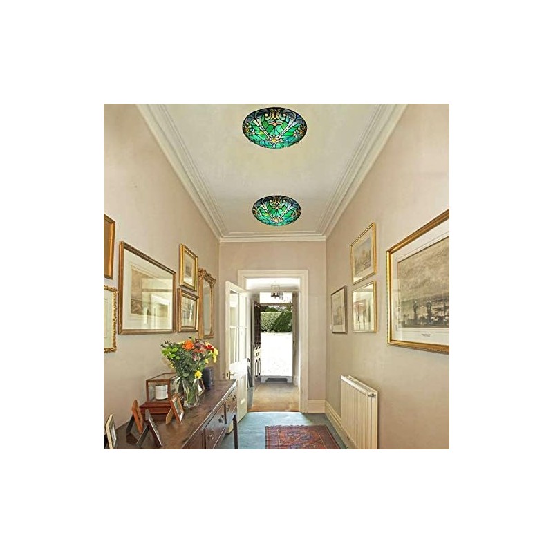 ARTZONE Tiffany Ceiling Lights, Stained Glass Ceiling Light 3-Lights 16