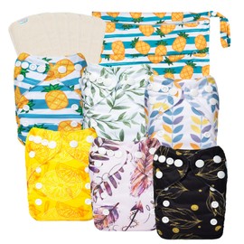 babygoal Newborn Cloth Diapers Pack of 13 for 5-12lbs Preemie Boy, Cloth Diaper Covers 6 Pack with 6pcs Inserts and Wet Bag, Reusable Washable & Waterproof