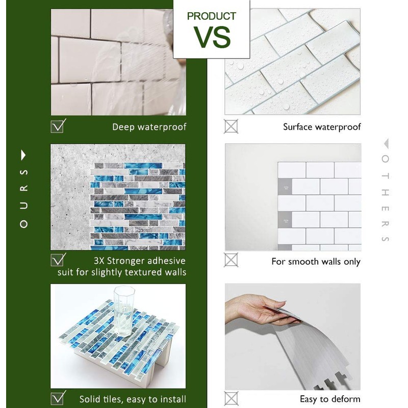 STICKGOO 10-Sheet Peel and Stick Backsplash Tiles Blue, Self Adhesive