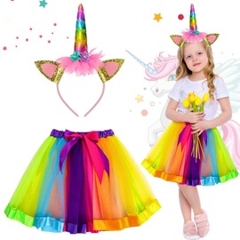 2 x Unicorn Costume for Children, Unicorn Headband, Princess Tutu for Girls, Birthday Party, Carnival, Unicorn Themed Cosplay Costume Gifts