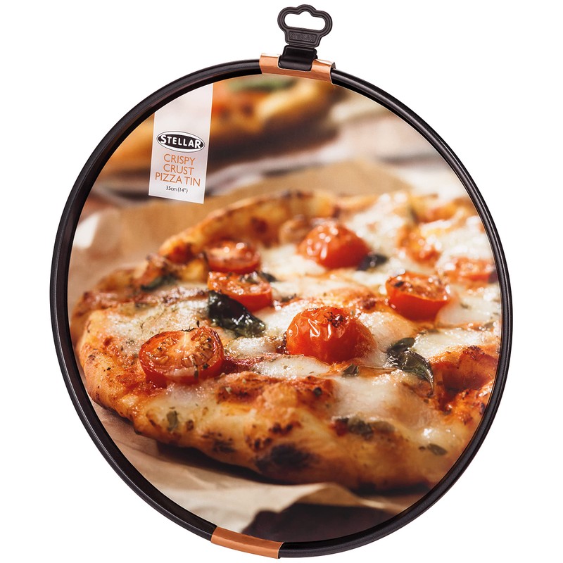 Stellar Non-Stick Crispy Crust Pizza Tin, 35cm, Dishwasher Safe, Carbon