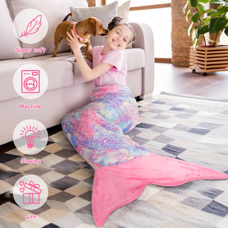 Catalonia Classy Glow in The Dark Mermaid Tail Blanket, Soft