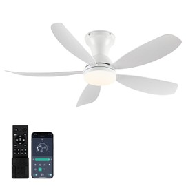 OURSTAR Ceiling Fans with Lights and Remote Control, Low Profile Ceiling Fan with Light LED Dimmable 18W and App Control, 38" White Ceiling Fan with Light, 6 Speed Reversible Blades, Timer 2 Hours