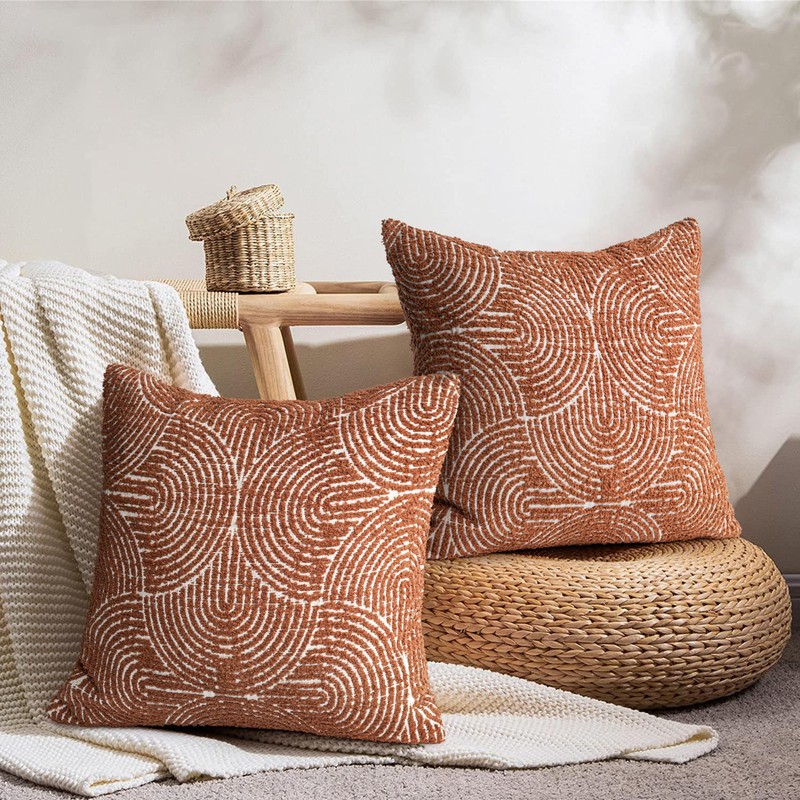 AELS Boho Decorative Textured Throw Pillow Covers 18x18, Organic Modern