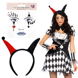 Henjunu Clown Costume Accessory Clown Headband Clown Face Tattoo, Face Tattoo Harlequin, Jester Headband, Clown Carnival Costume Funny Props, Carnival Cosplay Accessories for Adults Children, Pack of