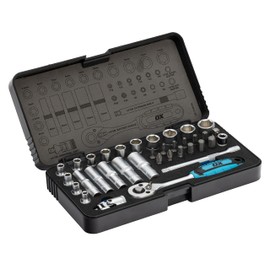 OX Trade 1/4" Drive Socket Wrench Set, 35pcs Metric Impact Socket Set with 72T Ratchet Handle, Extension Bar, Universal Joints for Car Bike Household Repair