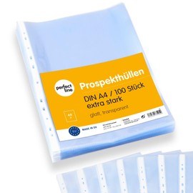 perfect line perfect line - 100 Prospekthüllen DIN-A4, Klarsichtfolien Glasklar, 60 my Stark, dokumentenecht, säurefrei