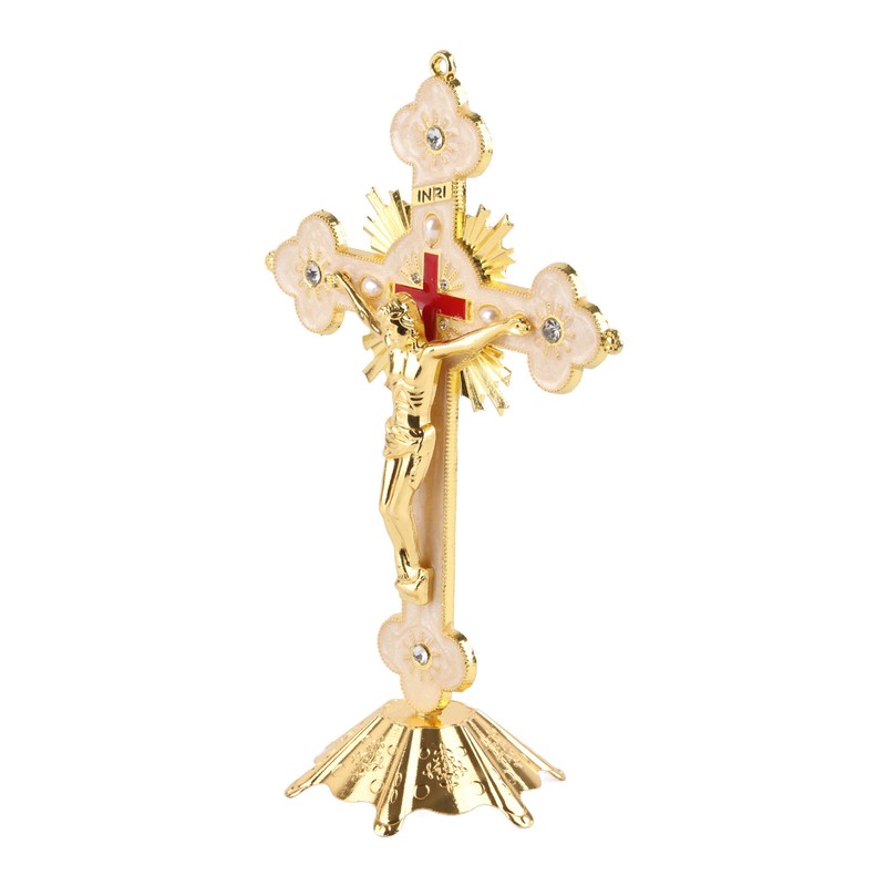 Metal Standing Cross Red Rhinestone Decoration Exquisite Retro Elegance Standing