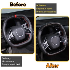 Car Steering Wheel Cover Compatible with Corvette C8 Stingray 2020 2021 2022 2023, Segmented Anti-Skid Steering Wheel Protector Interior Accessories (Carbon Fiber Pattern)