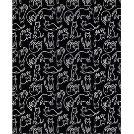 Fat Quarter - Cat Theme Black/White 100% Cotton Fabric ~ Cat Outline on Black Background 18 inch x 21 inch