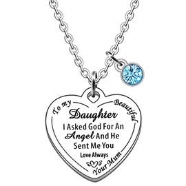 JMIMO to My Daughter Gift Ideas from Dad & Mum Love You Daughter Heart Pendant Necklace Stainless Tags (Mum to Daughter)