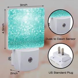 sndheke Teal Turquoise Glitter Night Light Plug into Wall, Green Sparkle Bling Dusk to Dawn Night Light Plug in,0.5w Energy Saving Sleep Friendly Night Light for Kids Boys Girls Home Decor